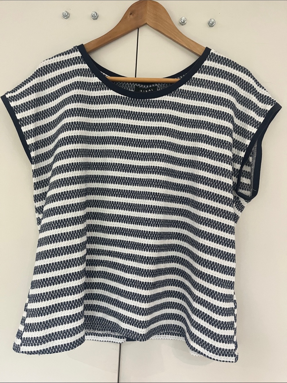 Tribal Navy and White Striped Short Sleeve Tee